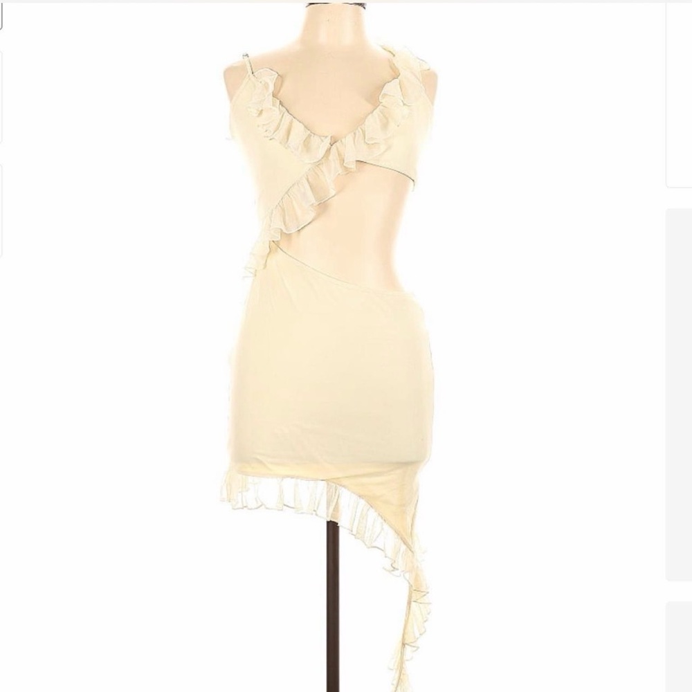 Oh Polly Cream Asymmetrical Ruffle Dress